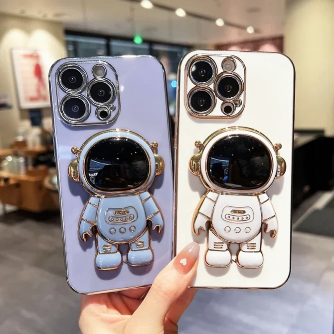 Case For iPhone 15 15ProMax 15Plus 14 13 12 11 Pro Max X XS XR XSMax 7 8 Plus 13mini 15Pro Astronaut Phone Stand Silicone Cover