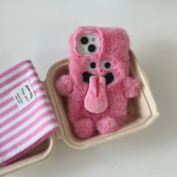 Playful Fur Monster Kiss Case - Soft Silicone, Anti-Drop - For iPhone 15/14/13/12/11 Pro Max