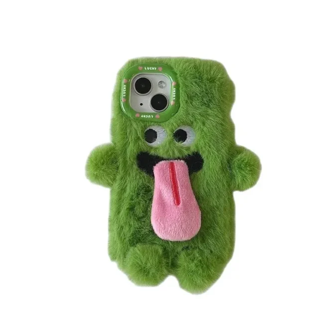 Playful Fur Monster Kiss Case - Soft Silicone, Anti-Drop - For iPhone 15/14/13/12/11 Pro Max