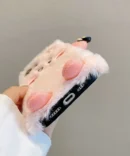 Fuzzy Wuzzy Cartoon Plush Phone Case - Snuggle-Soft & Shockproof for iPhone 15 to 7 Plus & More!